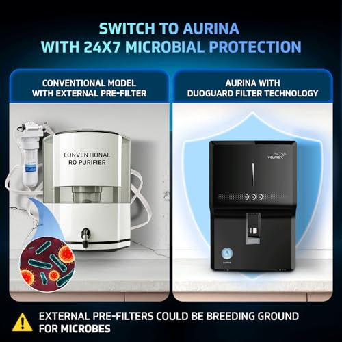 Image of V-Guard Aurina RO+UF Water Purifier | DuoGuard Filter Technology | Free Service Plan worth INR 2100 + Proactive Service | Reduces Water Wastage by 30% | 100% RO Purified Water | 7 Stages | 7 L
