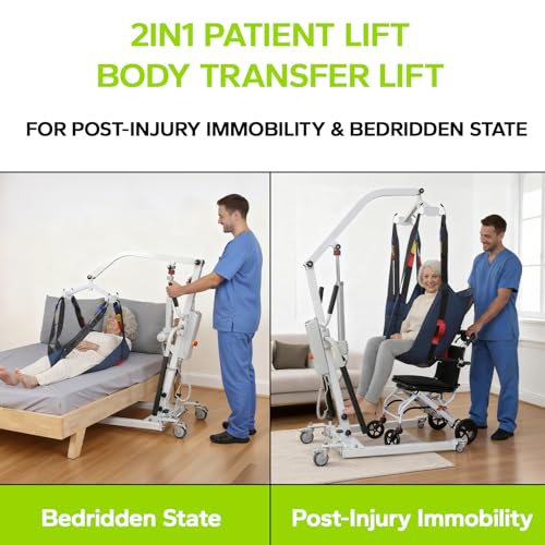 Image of 2IN1 Electric Patient Lift with StandUp Assist | 8000N Body Transfer Lift for Home Use | Wheelchair, Toilet Transfers,Rehabilitation Recovery | Elderly Disabled Mobility Aid | 2 Slings Battery Powered