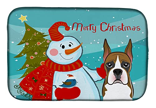 Caroline's Treasures BB1843DDM Snowman with Boxer Dish Drying Mat Absorbent Dish Drying Mat Pad for Kitchen Counter Dish Drainer Mat for Countertop, 14 x 21", Multicolor