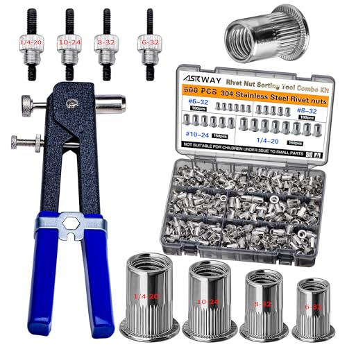 ASKWAY Stainless Steel Imperial Rivet Nut Tool Kit 500pcs, SAE Rivet Nut