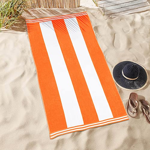 Superior 100% Cotton Luxury Beach Towels - Oversized Beach Towel, Swim Towel, Orange Cabana Stripes (34" X 64") #TOP4