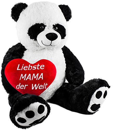 BRUBAKER XXL Panda 100 cm groß mit einem Liebste Mama der Welt Herz Stofftier Plüschtier Kuscheltier Teddybär