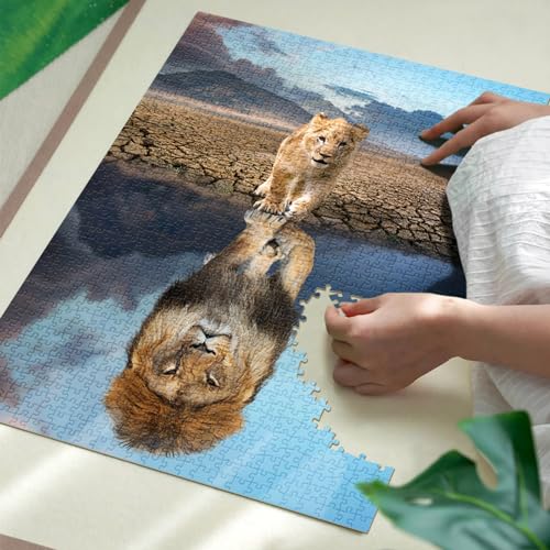 Image of Jigsaw Puzzles for Adults 1000 Pieces Puzzles for 1000 Piece Impossible Puzzle for Adults Educational Games Gifts (Lion's Reflection de Water)