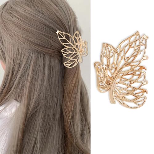 Pinza para cabello metálica diseño hojas de arce dorada miniatura 1