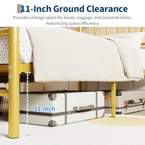 Image of GAOMON Twin Size Metal Bed Frame, Twin Bed Frames for Girls Boys, Twin Heavy-Duty Platform Bed with Heart-Shaped Design Headboard&Footboard, No Box Spring Needed /Noise-Free /Easy Assembly, Gold