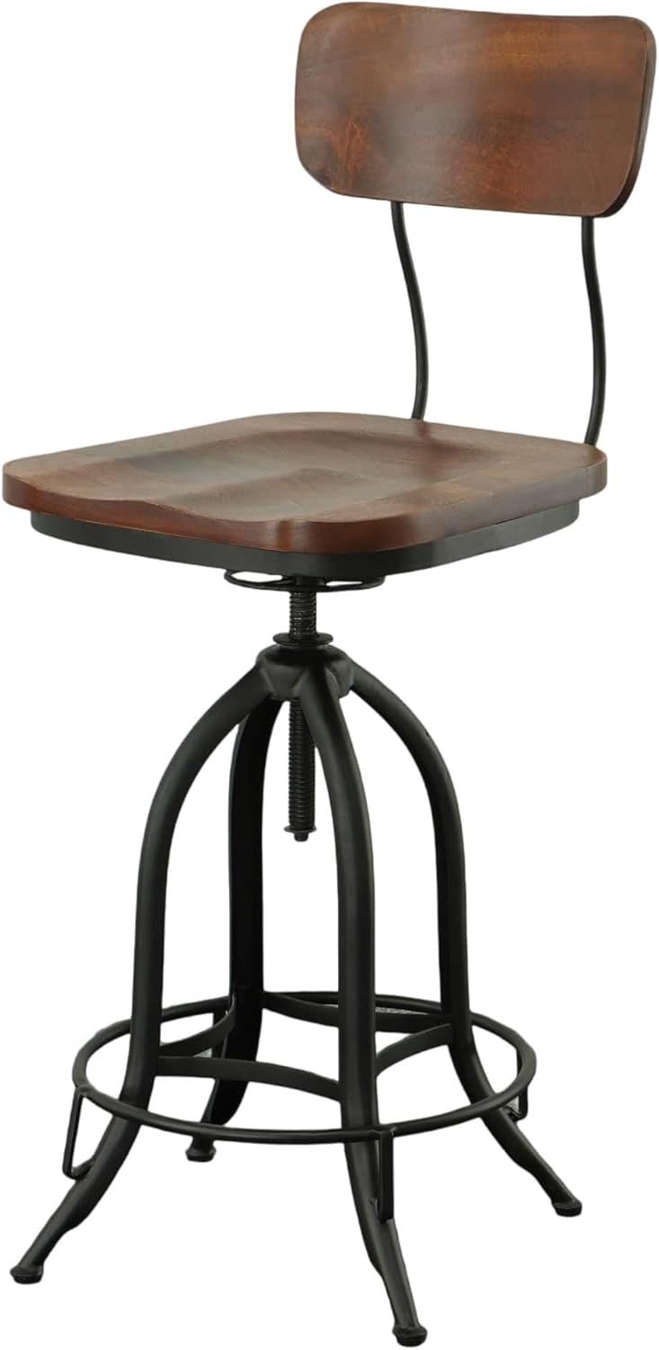 Carolina Chair & Table Adjustable Swivel Barstool Chair - Metal Frame Square Wooden Saddle Seat with Curved Back Stools - Modern Furniture for Studio, Living Room, Office (Chestnut/Black)