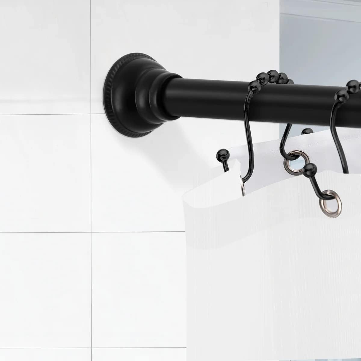 J&V TEXTILES Shower Curtain Rod 42-72 Inches Matte Black, Never Rust and Non-Fall Down Spring Tension Rod, Stainless Steel (Matte Black2)