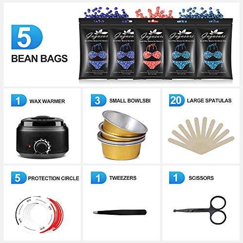 Waxing Kit, Gugusure Wax Warmer Hair Removal with 20 Wax Applicators,5 Wax Melting Bowls,1 Nose scissors and tweezers，5 Strongest Wax Beads Formulas for ALL Hair Types, Eyebrow, Facial, Body, Bikini - Thumbnail 7