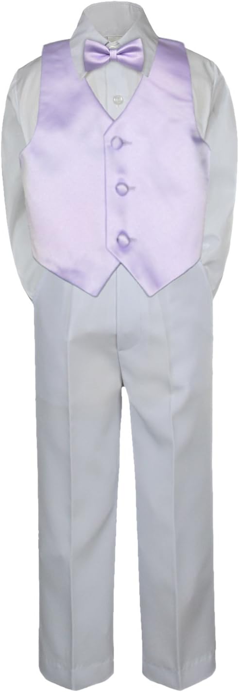 Leadertux 4pc Formal Little Boys Gold Vest Bow Tie Sets White Pants Suits S-7