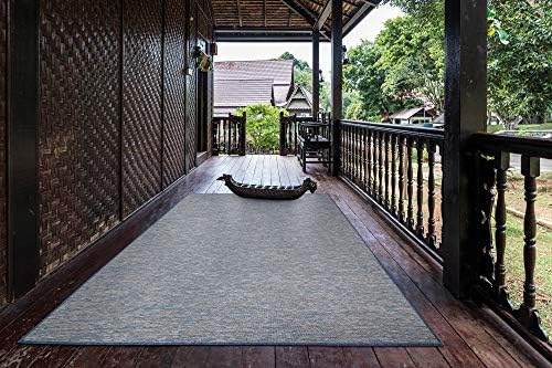 Machine Washable Tonal Design Jute Back 5x7 Reversible Indoor/Outdoor Area Rug for Patio, Living Room, Bedroom, Office, Dining Room, 5'3" x 6'11", Blue