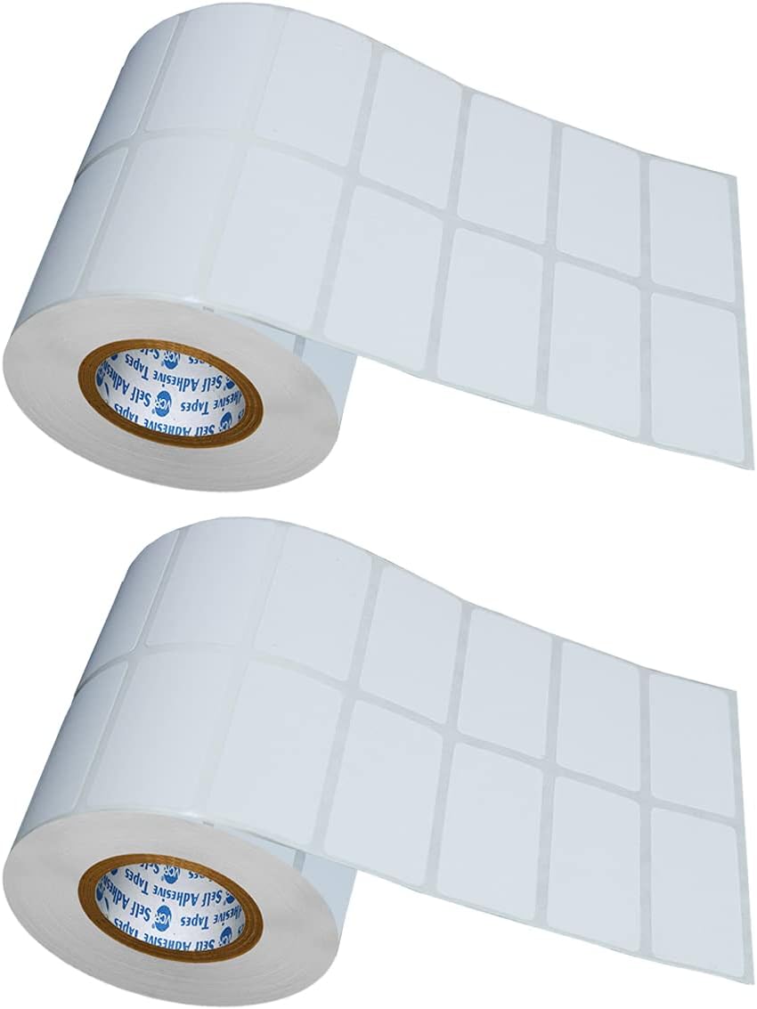 2 x 1 Direct Thermal Barcode Label Sticker - 2 x 1 inches - 50mm x 25mm - 2 Ups - 2000 Labels Per Roll - Pack of 2 Rolls -White Self Adhesive Sticker for Printing Barcoding Labels 1 inch core
