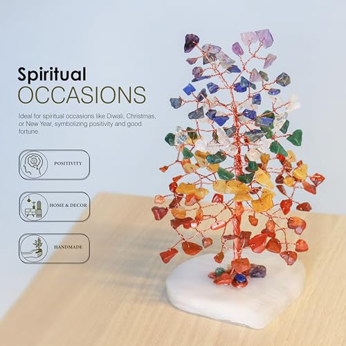 Image of Crocon Crystal Heart Base 7 Chakra Tree of Life, Birthday Gifts for Women | Healing Crystals Tree Brings Positive Energy, Good Luck, Feng Shui House & Office Desk Decor for Girlfriend & Wife Present