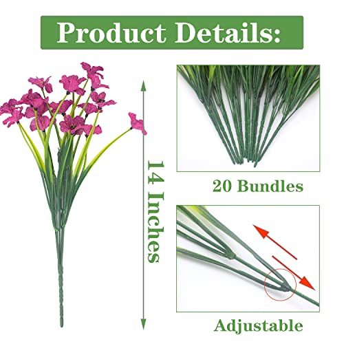 Grunyia 20 Bundles Artificial Flowers, Outdoor Indoor Uv Resistant Fake Flowers No Fade Faux Plastic Plants Garden Porch Window Box Decoration #TOP6