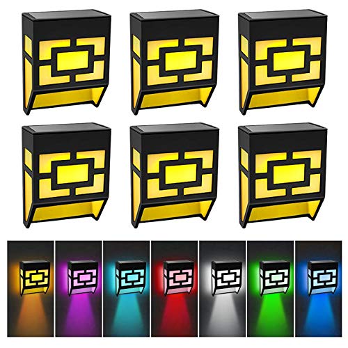 Solar Lights Outdoor Decorative LED Solar Fence Lights Waterproof Solar Powered Deck Lights for Front Door,Back Yard,Railing,Warm/Color Changing Modes 6 Pack