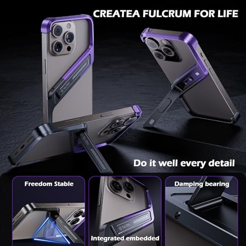Coque sans cadre pour iPhone 15 Pro Max en métal argenté design minimaliste avec béquille - 5