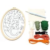  Abcidubxc Sticken Set, Embroidery Starter Kit,Französisches Stempelstickset,Ovales Katzenmuster,für DIY Kunst, Handwerk 30x20cm