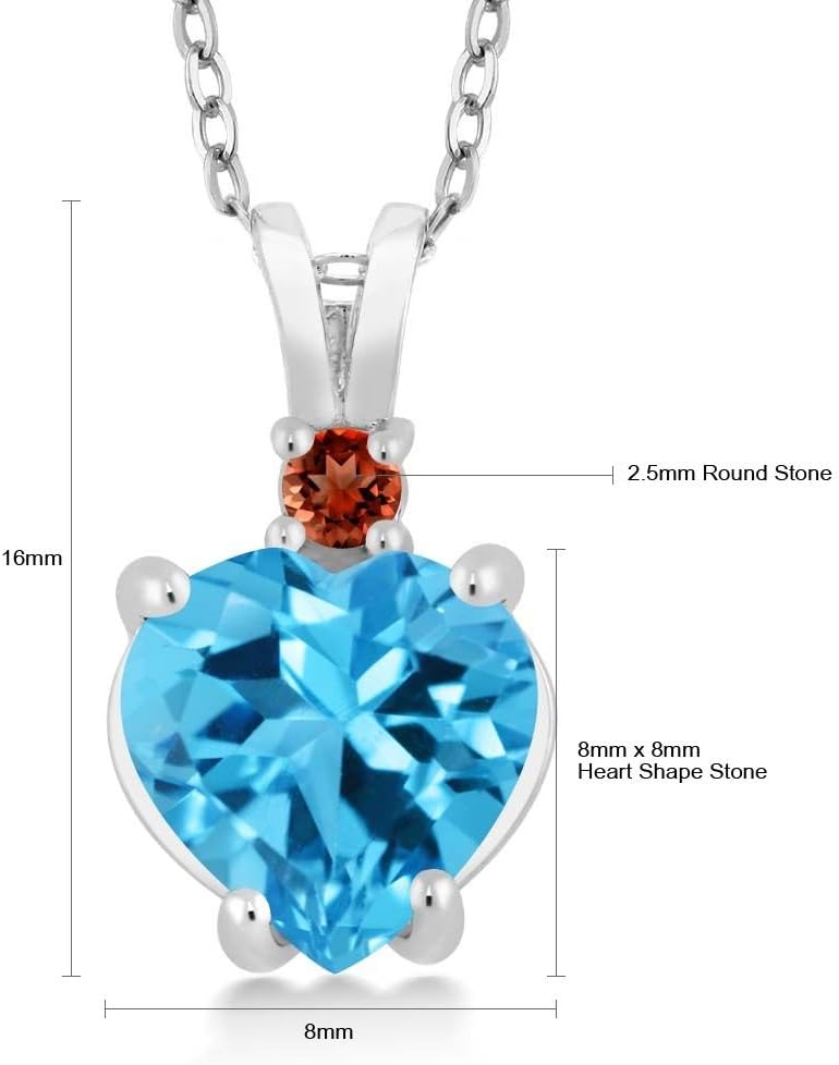 Gem Stone King 14K White Gold Heart Pendant set with 2.29 Ct Swiss Blue Topaz and Red Garnet - Image 4