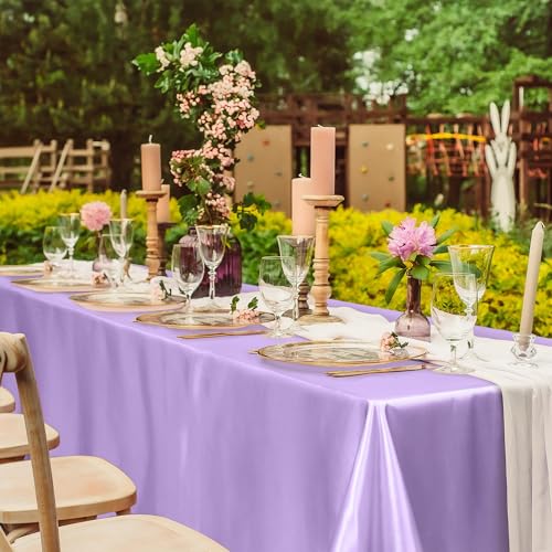 Image of TURSTIN 4 Packs Pastel Rainbow Satin Tablecloth 102 x 58 Inch Overlay Satin Table Cover Rectangle Bright Silk Tablecloth Smooth Fabric Table Decoration for Wedding Banquet Party Events