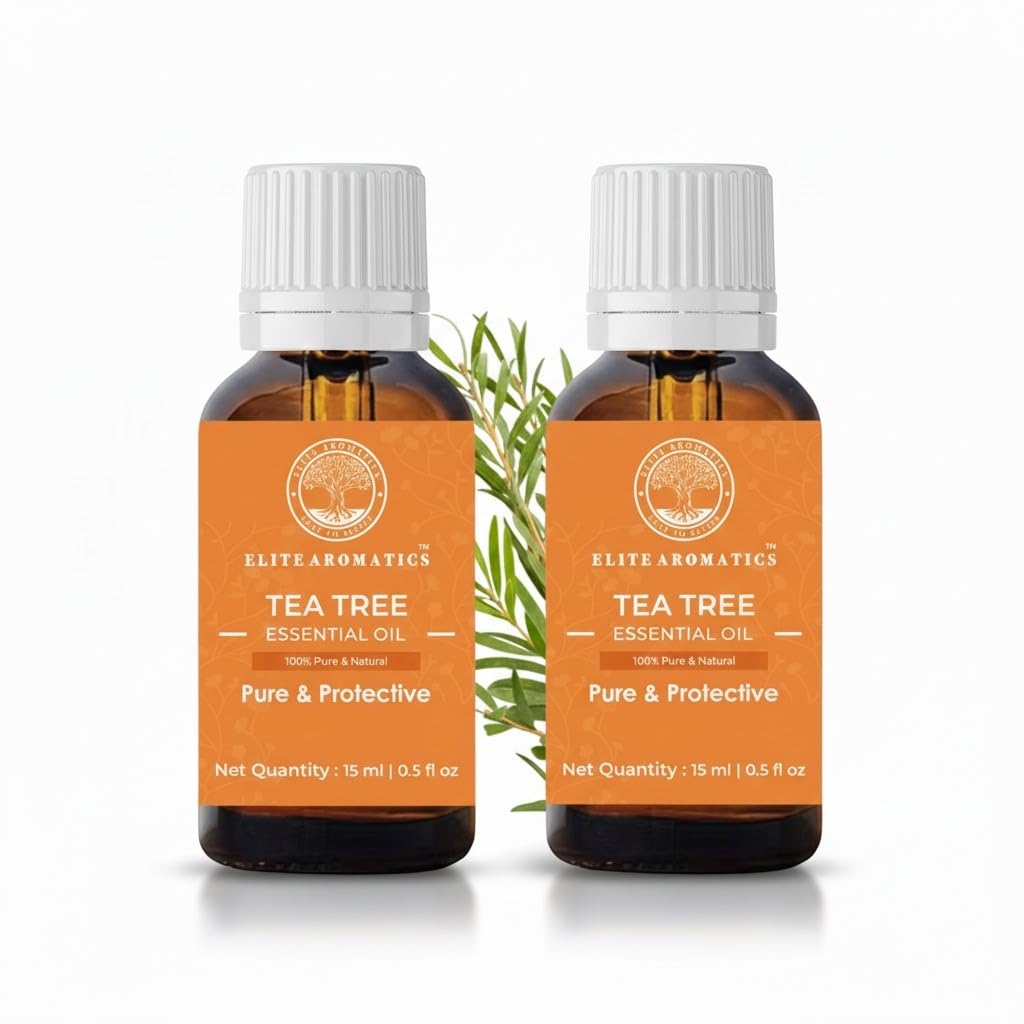 Elite Aromatics® Tea Tree Essential Oil – 100% Pure & Natural | Tea Tree Oil, Essential Oil for Skin, Hair, Face, Acne Care, 100% Pure & Natural (15Ml + 15Ml) Pack of 2