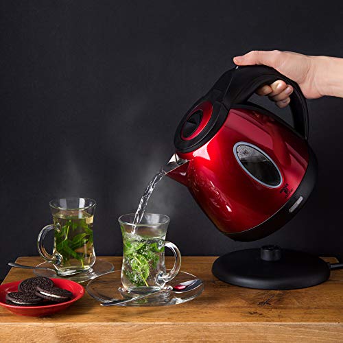 Small Electric Kettle for Tea Lovers: Moss & Stone Stainless Steel (Red, 1.2L, 1500w)