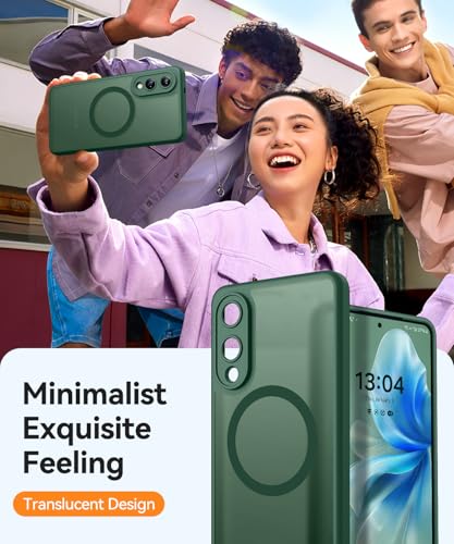 Image of CANSHN Designed for Samsung Galaxy S25 Edge Case (2025) [Full Camera Protection] [Compatible with Magsafe] Translucent Matte Back Protective Phone Cover, Deep Green