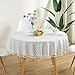 AMZALI Checkered Tassel Tablecloth Washable Cotton Linen Tablecloths Dust-Proof Table Cover for Kitchen Dinning Tabletop Decoration (Round, 60 Inch, White/Blue)