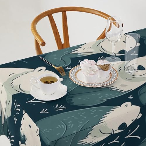 Nappe rectangulaire en lin style rustique lavable ours polaire