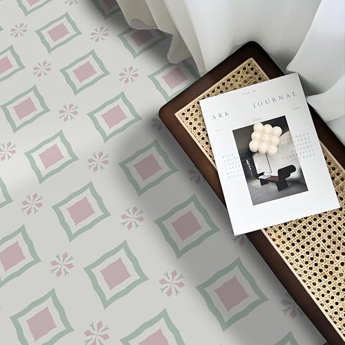 Alwayspon Lot de 24 carreaux de sol imperméables et antidérapants en vinyle pour cuisine, salle de bain, salon, 20 x 20 cm, rose et vert.