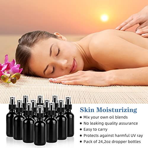 2oz Glass Spray Bottle, Fine Mist Boston Glass Bottles with Black Fine Mist Sprayer Small Clear Bottles for Essential Oils, Bath, Beauty, Hair & Cleaning, UV Black, Pack of 244