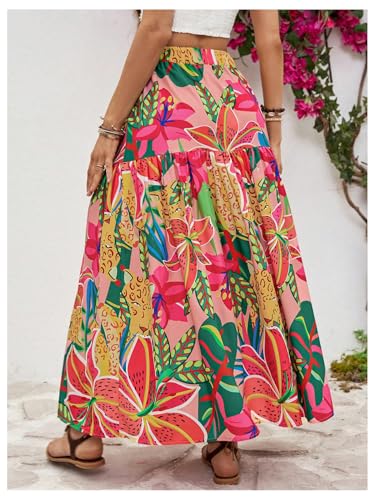 Verdusa Women's Boho Floral Print Ruffle Maxi Skirt High Waisted A Line Flowy Long Western Skirts2