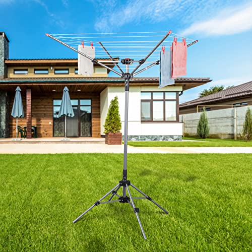 Storage Maniac Outdoor Umbrella Drying Rack, 8 Lines With 82 Feet Drying Space, Steel Frame & Adjustable Height, 4-Arm Umbrella Clothesline For Laundry, Collapsible Clothes Drying Rack For Backyard #TOP1