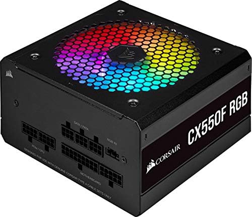 Corsair CX550F RGB, 80 PLUS Bronze Fully Modular ATX Power Supply (80 PLUS Bronze Certified, 120 mm RGB Fan, Optimised for Low Noise, 105°C Japanese Capacitors, Compact 140 mm Long Casing) Black