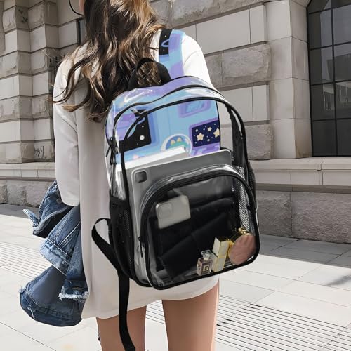 Cartoon Cute Astronauts Dinosaur Purple Clear Backpacks For Kids Clear Book Bag For Girls Seethrough PVC Back Pack4