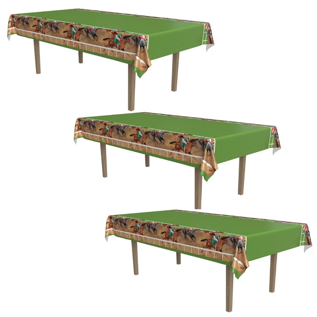 Beistle Horse Racing Tablecover, 54" x 108", Horse Racing Equestrian Party Table Decorations, 3 Piece