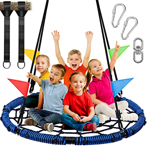 Odoland Spider Web Platform Swing, Outdoor Saucer Net Swings, 900D Oxford for Kids & Adults - Backyard Round Swing with Rope Straps & Turnbuckle, 24in, Black