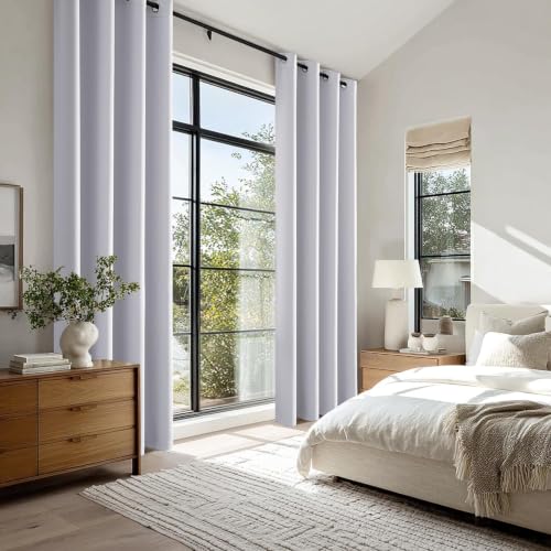 Image of MIULEE Greyish White Blackout Bedroom Curtains 90 Inch Long Light Blocking | Grommet Top, Room Darkening Window Drapes, Privacy Protection, Thermal Insulated, Heat Blocking