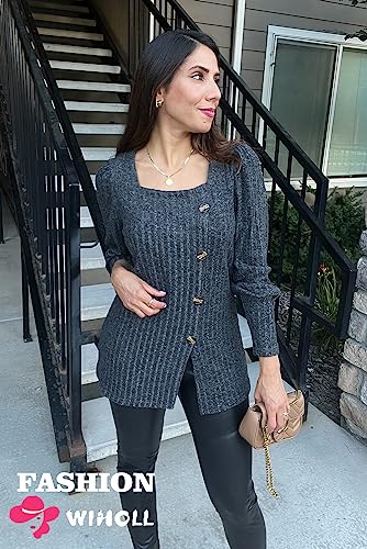 Image of WIHOLL Womens Tops Dressy Casual Fall Sweaters Square Neck Fashion Clothes 2023