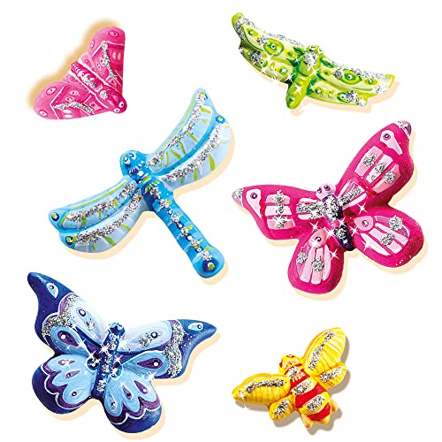 SES Creative | Gipsmodellierset Glitzerschmetterlinge | Große Form + Farbe und Glitzer | Gips schnell trocknend | Kreative Aktivität für Kinder | Leicht zu reinigen | Geschenkidee Ab 5 Jahren
