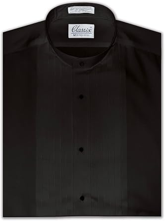 Mens Banded CollarMandarin Collar Dress Shirt, 1/2" Pleat