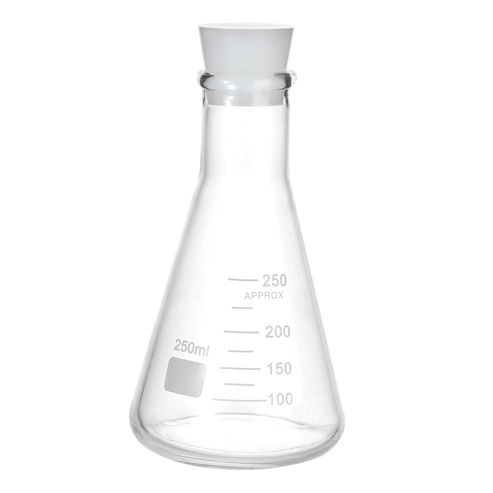 Matraz de Erlenmeyer, 2000ml Cuello Estrecho Vidrio de Borosilicato con Tapón de Silicona y Graduación Impresa(1,250ml/8.5oz)