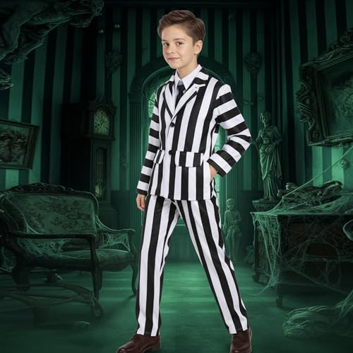 Disfraz infantil Halloween rayas blanco y negro miniatura 5