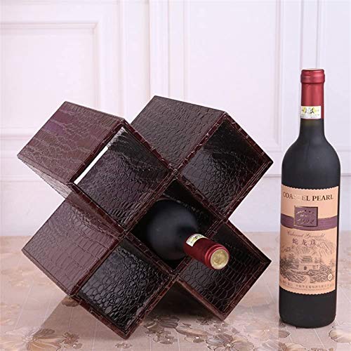 Classic Wine Rack MDF+Leather White/Black/Brown/Red Desktop Modern Minimalist Decorative Racks No Assembly Required Easy Storage Available 58 Bottles for Any Scene (Color : Red (Five Squares))