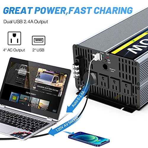 Egscatee 4000W Pure Sine Wave Power Inverter 12V Dc To 120V Ac Converter For Truck, Home, Vehicles, Rv, Peak 8000W Solar Inverter With Built-In Dual Usb, 4Ac Outlets, Remote Controller With Screen #TOP6