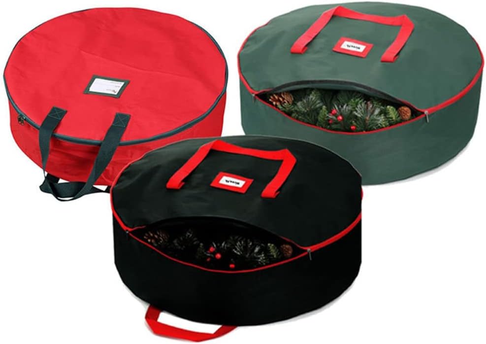 NOBRIM 3 Pack Premium Christmas Wreath Storage Bag 30in Dual Zip Storage Container Artificial Wreaths Holiday Xmas Bag