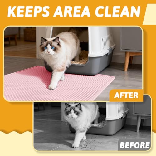 Image of Pieviev Cat Litter Mat Double Layer Waterproof Urine Proof Trapping Mat 1 Pack (Pink, 30x24 Inch (Pack of 1))