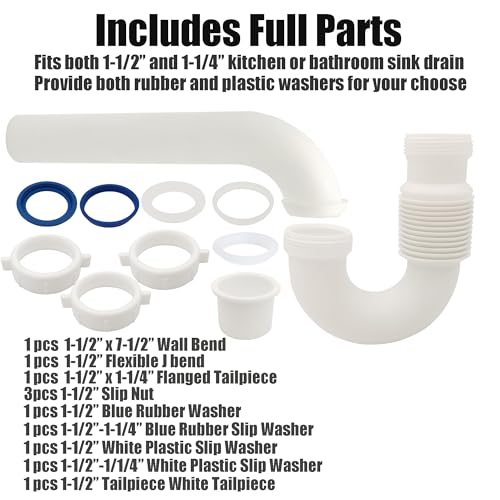 Flexible P Trap for Bathroom Sink, Flex Drain Pipe for Bathroom Sink Drain Kit and Kitchen Sink Drain Kit, 1-1/2" or 1-1/4" Expandable Sink Trap, Slip Joint or Direct Connection 1/2 Inch P Trap Kit by Variimage - Used condition - Image 7