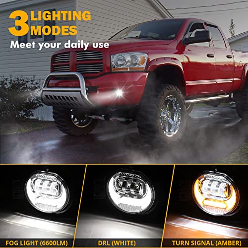 Image of Auxbeam New Upgraded LED Fog Lights Lamp Replacement for Dodge Ram 1500 2002-2008 Dodge Ram 2500 /3500 2003-2009 Durango Truck 2005 2006 with DRL&Turn Signal DOT Approved, Chrome 2pcs