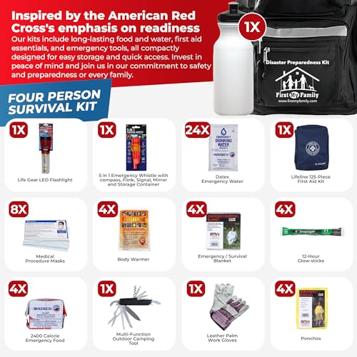 First My Family All-in-One 4 Person, 72 Hour Emergency Survival Kit for Fires, Earthquakes, Hurricanes, Floods, Tsunami and Other Disasters - Premium Black Backpack by FIRST MY FAMILY A DISASTER PREPAREDNESS COMPANY - Image 4