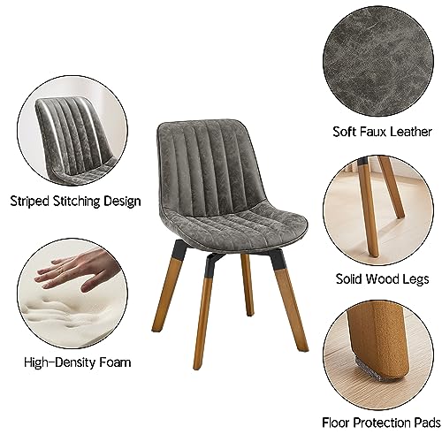 Art Leon Swivel Dining Chairs Set of 2, Mid Century Modern Kitchen Dining Room Chairs, Upholstered Faux Leather Armless Side Chair with Wood Legs for Living Room Bedroom, Gray