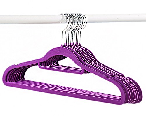 Blancho Bedding 10-Pack Non-Slip Velvet Hangers Trouser Hangers Durable Adult Wardrobe Clothes Hangers, 6 Purple